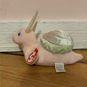 Ty Snail Plush Pink and Green Decor with Metallic Accents
